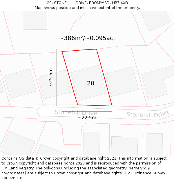 20, STONEHILL DRIVE, BROMYARD, HR7 4XB: Plot and title map