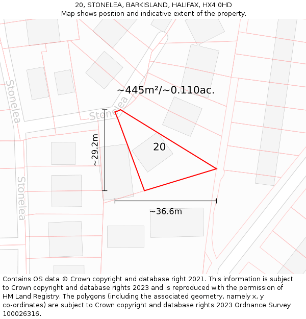 20, STONELEA, BARKISLAND, HALIFAX, HX4 0HD: Plot and title map