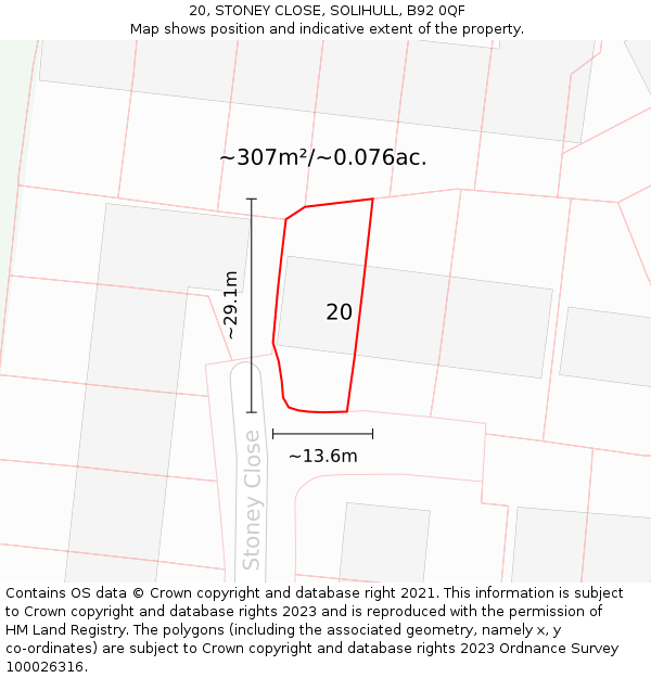 20, STONEY CLOSE, SOLIHULL, B92 0QF: Plot and title map