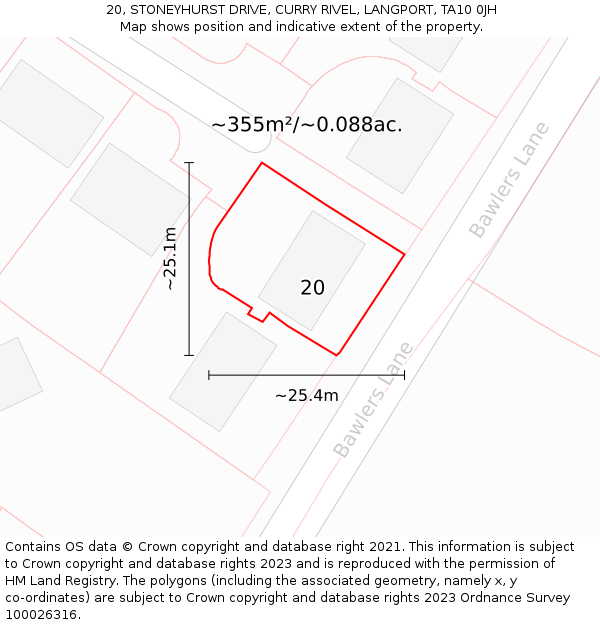 20, STONEYHURST DRIVE, CURRY RIVEL, LANGPORT, TA10 0JH: Plot and title map