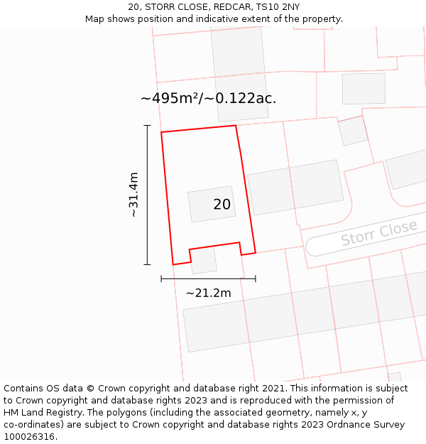 20, STORR CLOSE, REDCAR, TS10 2NY: Plot and title map