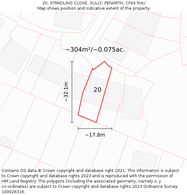 20, STRADLING CLOSE, SULLY, PENARTH, CF64 5HU: Plot and title map