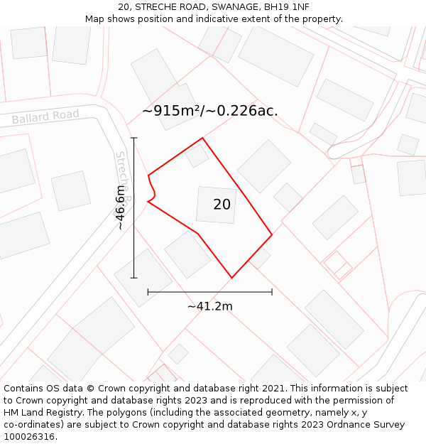 20, STRECHE ROAD, SWANAGE, BH19 1NF: Plot and title map