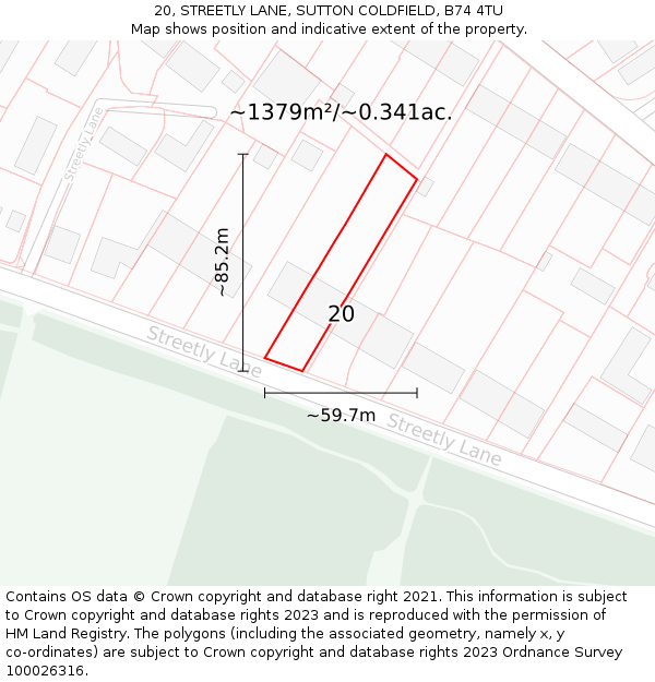 20, STREETLY LANE, SUTTON COLDFIELD, B74 4TU: Plot and title map