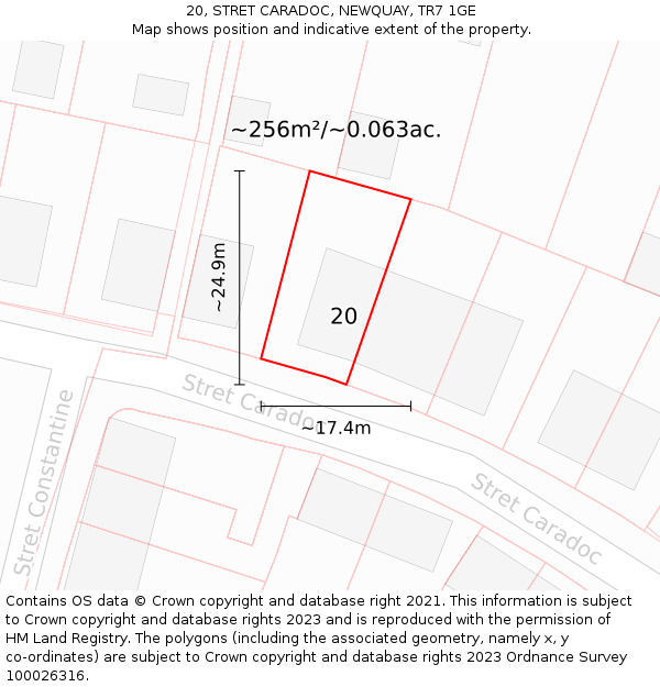 20, STRET CARADOC, NEWQUAY, TR7 1GE: Plot and title map