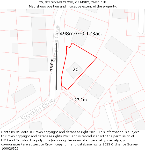 20, STROYKINS CLOSE, GRIMSBY, DN34 4NF: Plot and title map