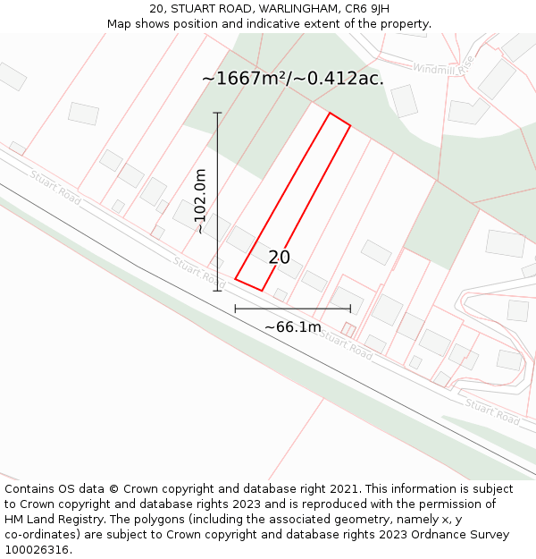 20, STUART ROAD, WARLINGHAM, CR6 9JH: Plot and title map