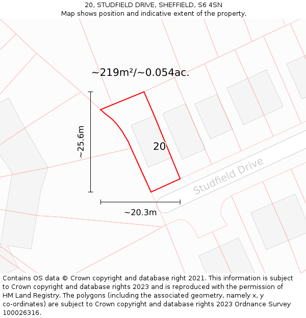 20, STUDFIELD DRIVE, SHEFFIELD, S6 4SN: Plot and title map