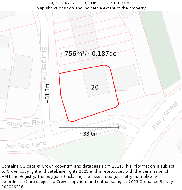 20, STURGES FIELD, CHISLEHURST, BR7 6LG: Plot and title map
