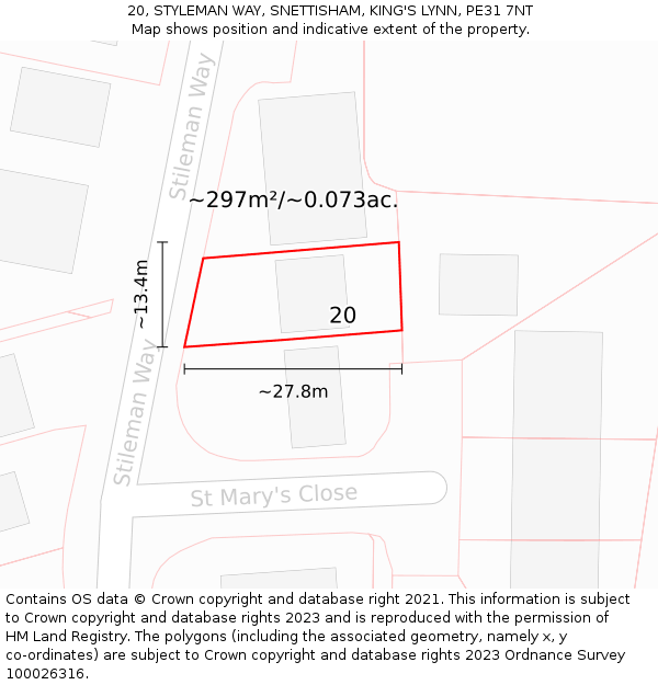 20, STYLEMAN WAY, SNETTISHAM, KING'S LYNN, PE31 7NT: Plot and title map