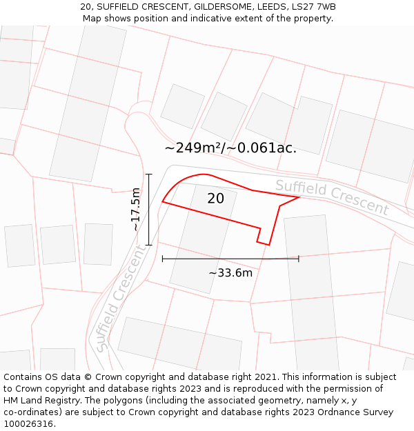 20, SUFFIELD CRESCENT, GILDERSOME, LEEDS, LS27 7WB: Plot and title map