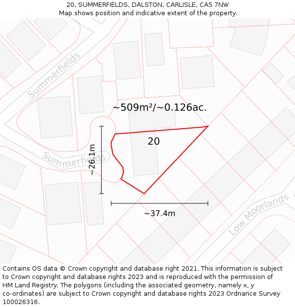 20, SUMMERFIELDS, DALSTON, CARLISLE, CA5 7NW: Plot and title map