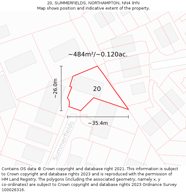 20, SUMMERFIELDS, NORTHAMPTON, NN4 9YN: Plot and title map