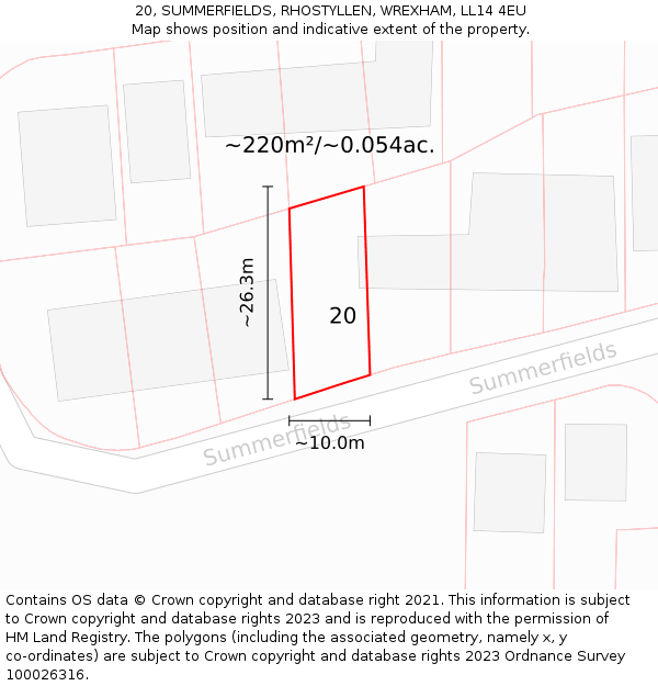 20, SUMMERFIELDS, RHOSTYLLEN, WREXHAM, LL14 4EU: Plot and title map