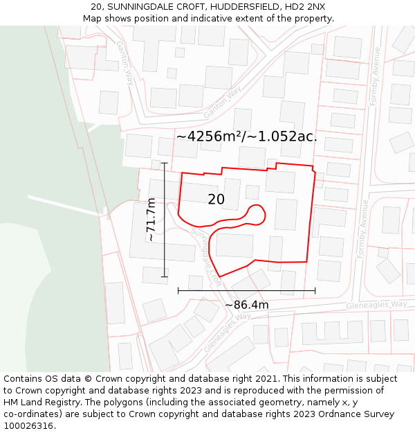 20, SUNNINGDALE CROFT, HUDDERSFIELD, HD2 2NX: Plot and title map