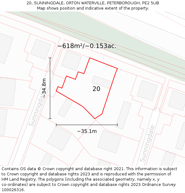 20, SUNNINGDALE, ORTON WATERVILLE, PETERBOROUGH, PE2 5UB: Plot and title map