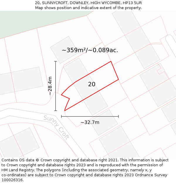 20, SUNNYCROFT, DOWNLEY, HIGH WYCOMBE, HP13 5UR: Plot and title map