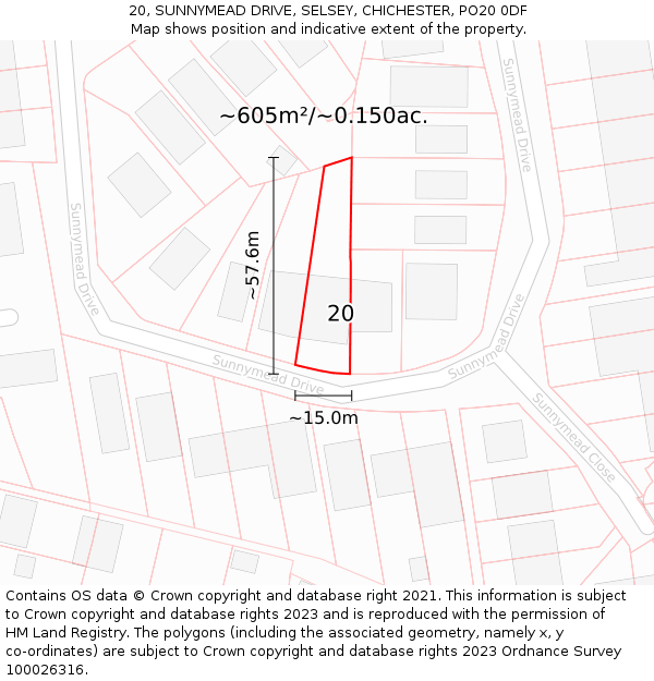 20, SUNNYMEAD DRIVE, SELSEY, CHICHESTER, PO20 0DF: Plot and title map