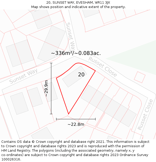 20, SUNSET WAY, EVESHAM, WR11 3JX: Plot and title map