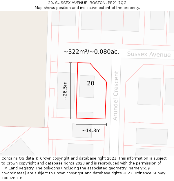 20, SUSSEX AVENUE, BOSTON, PE21 7QG: Plot and title map