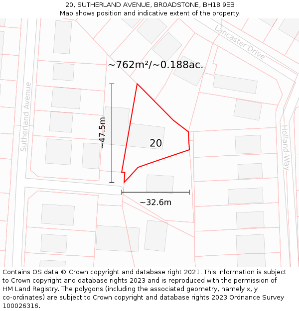 20, SUTHERLAND AVENUE, BROADSTONE, BH18 9EB: Plot and title map