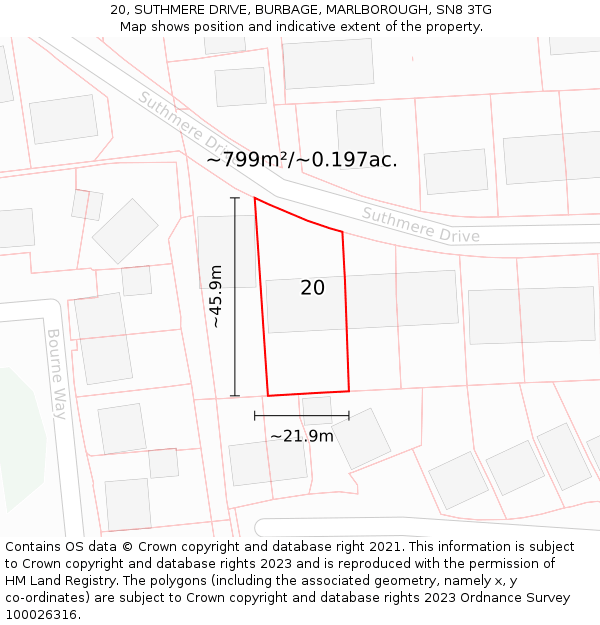 20, SUTHMERE DRIVE, BURBAGE, MARLBOROUGH, SN8 3TG: Plot and title map