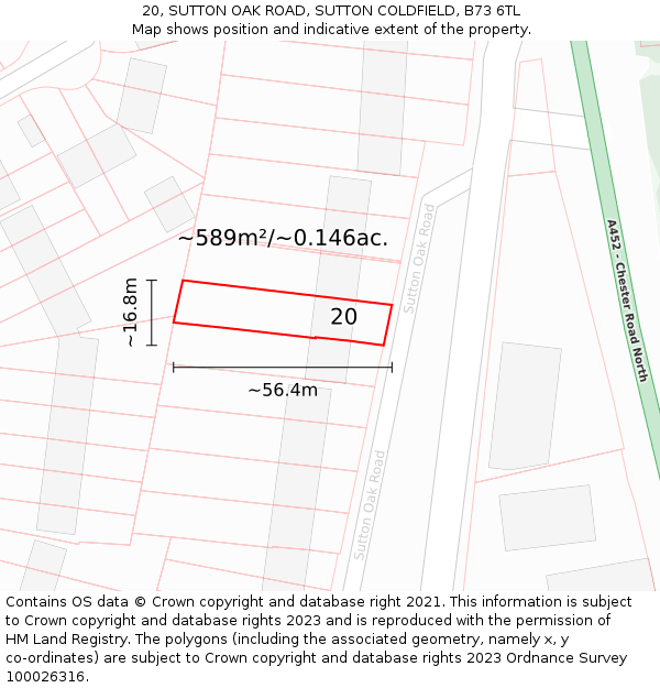 20, SUTTON OAK ROAD, SUTTON COLDFIELD, B73 6TL: Plot and title map