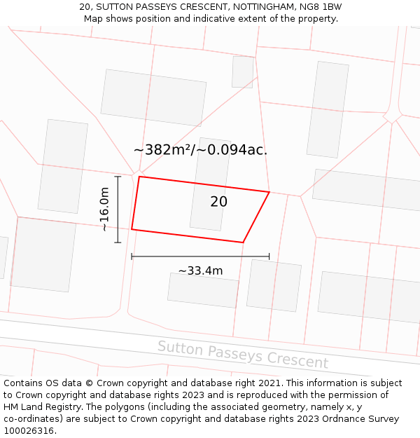 20, SUTTON PASSEYS CRESCENT, NOTTINGHAM, NG8 1BW: Plot and title map