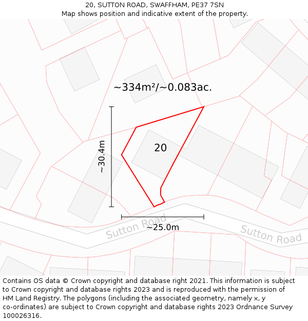 20, SUTTON ROAD, SWAFFHAM, PE37 7SN: Plot and title map