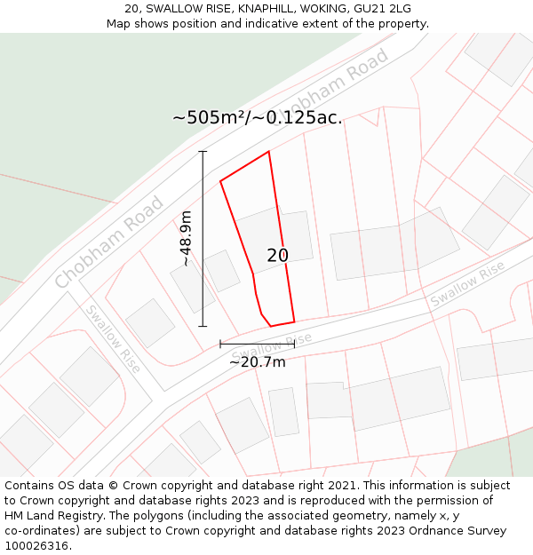 20, SWALLOW RISE, KNAPHILL, WOKING, GU21 2LG: Plot and title map