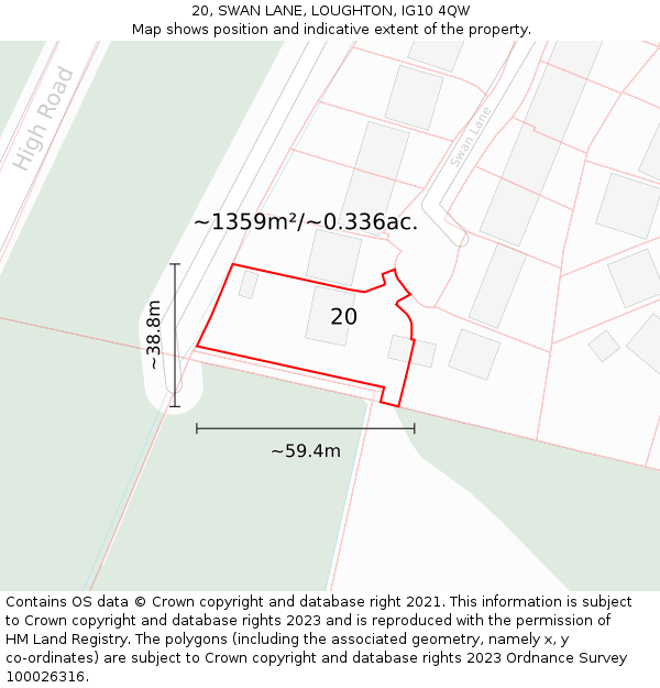 20, SWAN LANE, LOUGHTON, IG10 4QW: Plot and title map