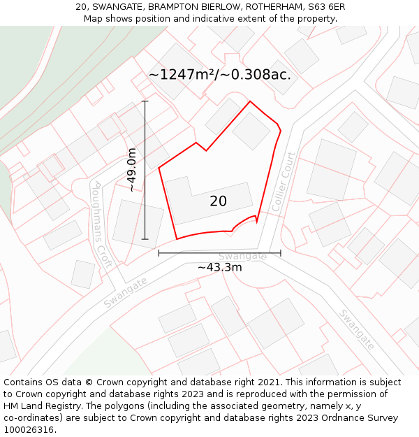 20, SWANGATE, BRAMPTON BIERLOW, ROTHERHAM, S63 6ER: Plot and title map