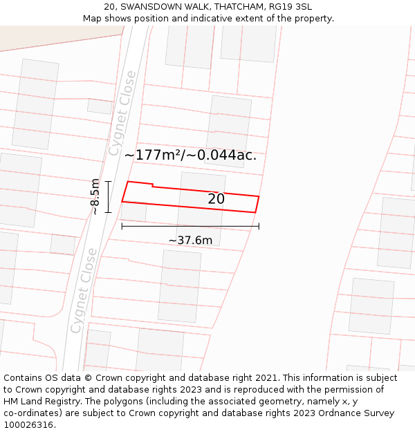 20, SWANSDOWN WALK, THATCHAM, RG19 3SL: Plot and title map
