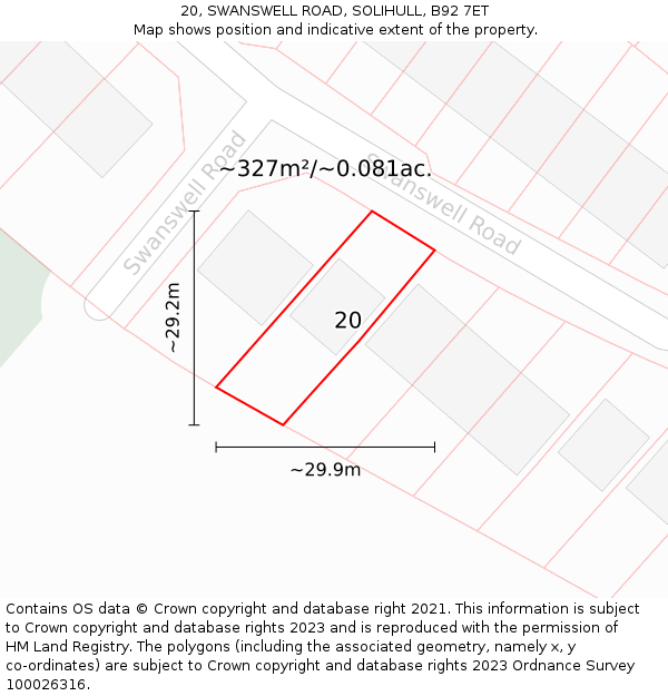 20, SWANSWELL ROAD, SOLIHULL, B92 7ET: Plot and title map
