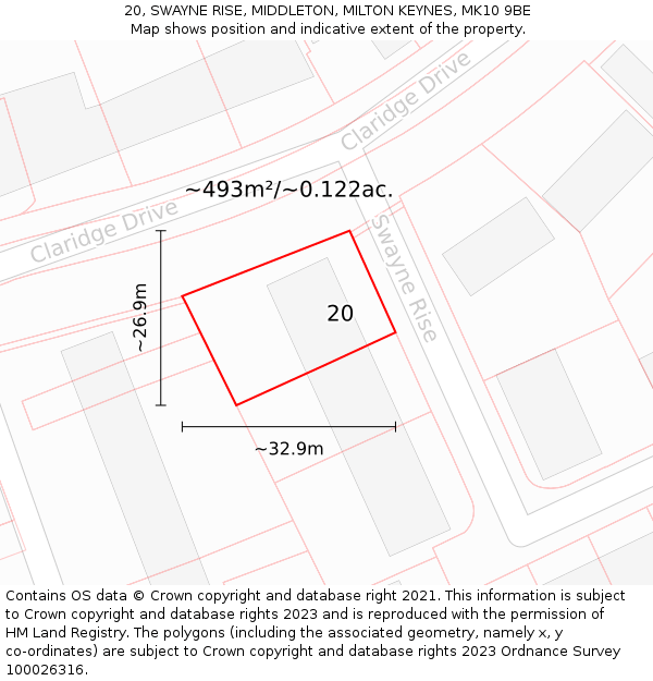 20, SWAYNE RISE, MIDDLETON, MILTON KEYNES, MK10 9BE: Plot and title map