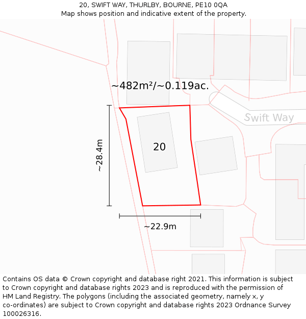 20, SWIFT WAY, THURLBY, BOURNE, PE10 0QA: Plot and title map