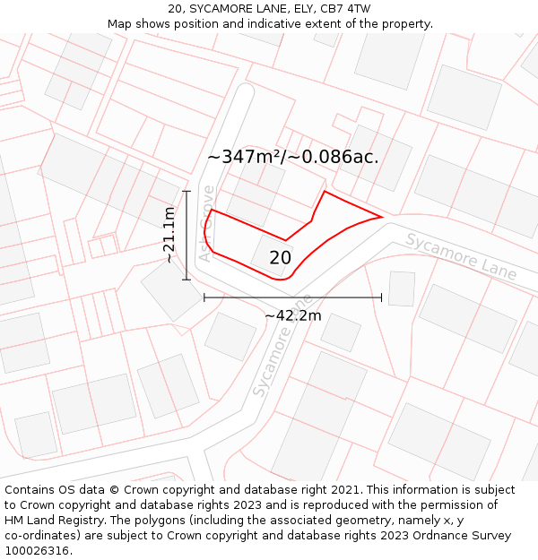 20, SYCAMORE LANE, ELY, CB7 4TW: Plot and title map