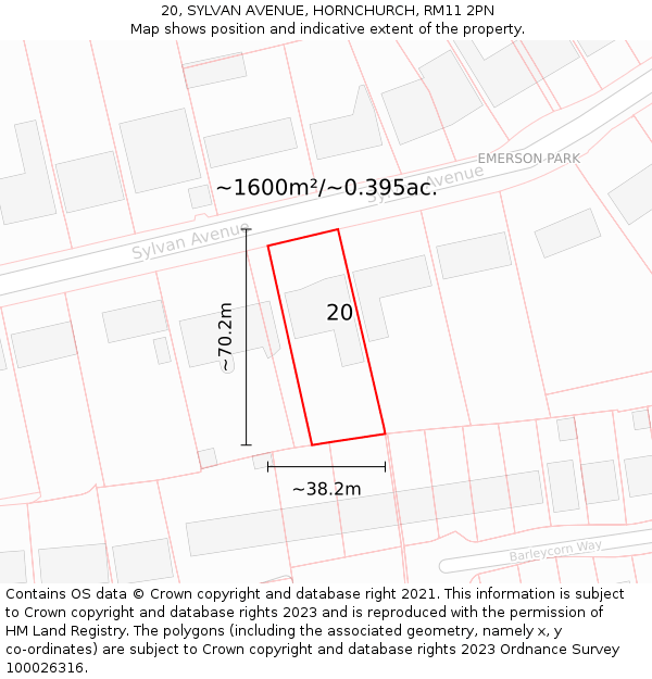 20, SYLVAN AVENUE, HORNCHURCH, RM11 2PN: Plot and title map