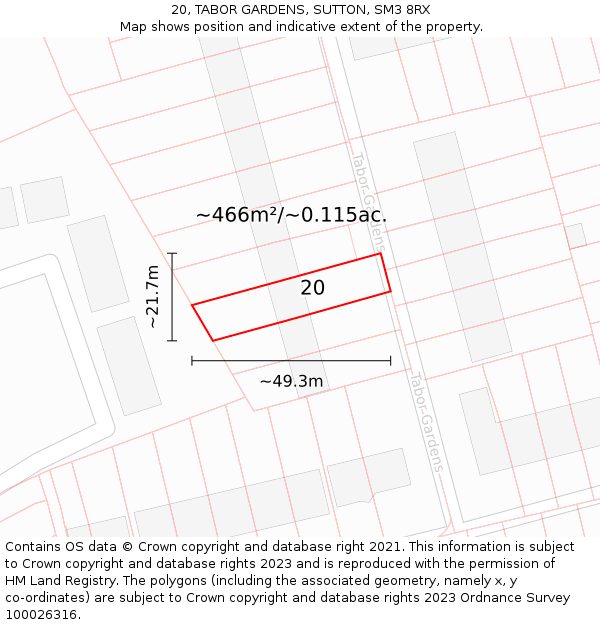 20, TABOR GARDENS, SUTTON, SM3 8RX: Plot and title map