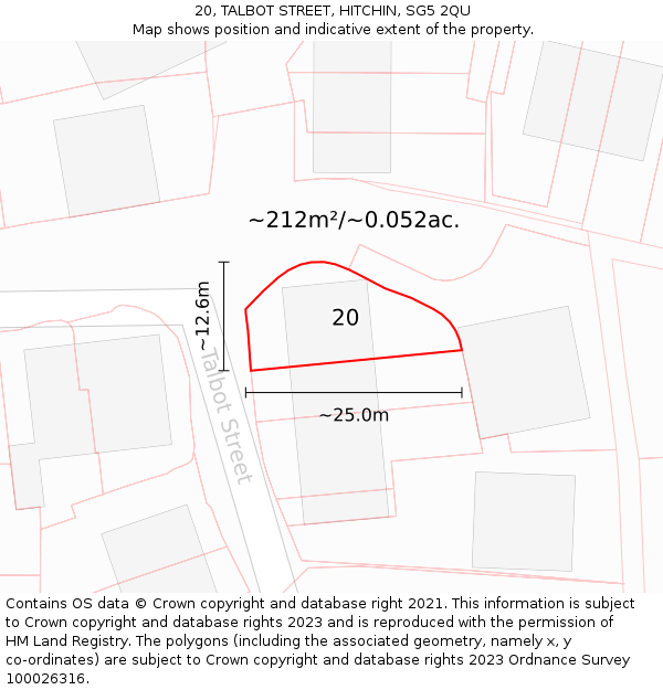 20, TALBOT STREET, HITCHIN, SG5 2QU: Plot and title map