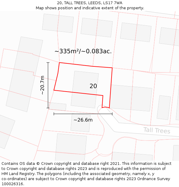 20, TALL TREES, LEEDS, LS17 7WA: Plot and title map