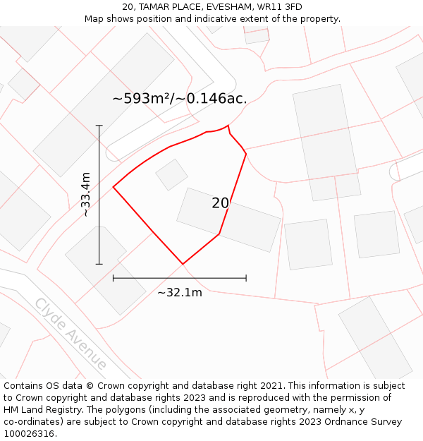 20, TAMAR PLACE, EVESHAM, WR11 3FD: Plot and title map
