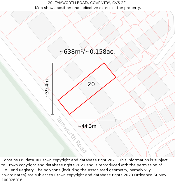 20, TAMWORTH ROAD, COVENTRY, CV6 2EL: Plot and title map