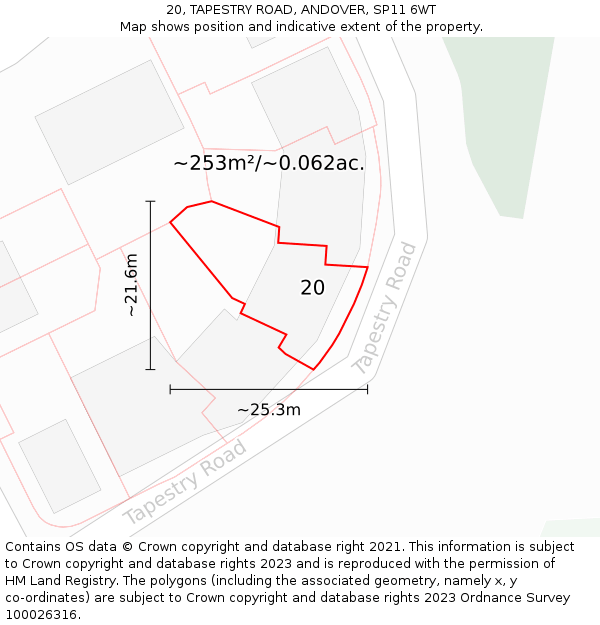 20, TAPESTRY ROAD, ANDOVER, SP11 6WT: Plot and title map