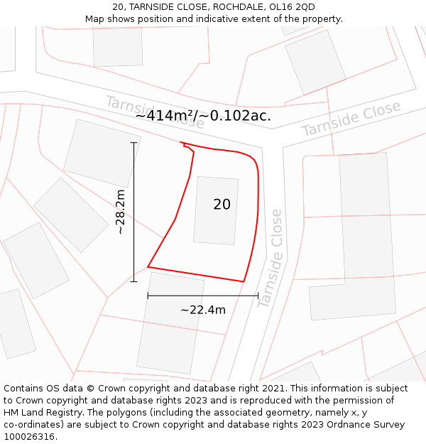 20, TARNSIDE CLOSE, ROCHDALE, OL16 2QD: Plot and title map