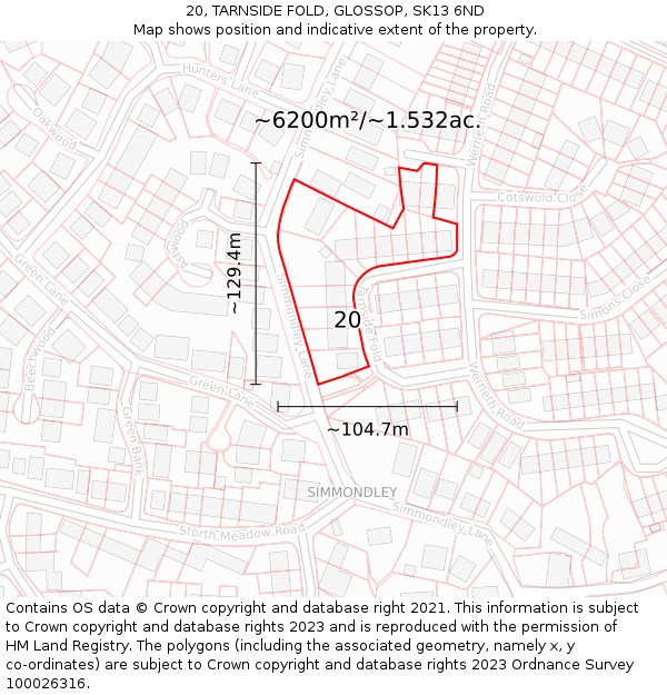 20, TARNSIDE FOLD, GLOSSOP, SK13 6ND: Plot and title map