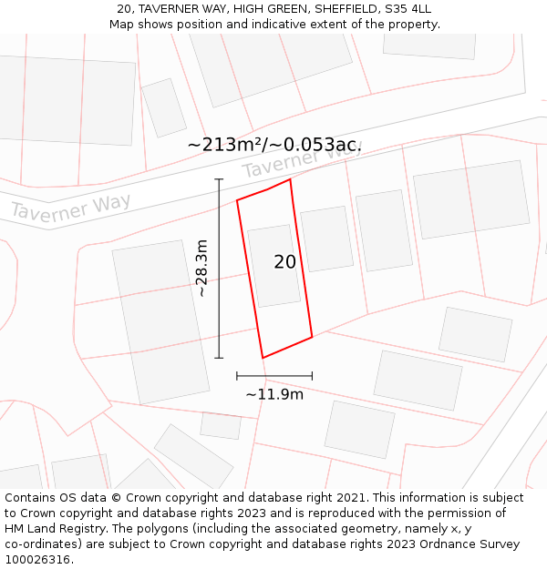 20, TAVERNER WAY, HIGH GREEN, SHEFFIELD, S35 4LL: Plot and title map
