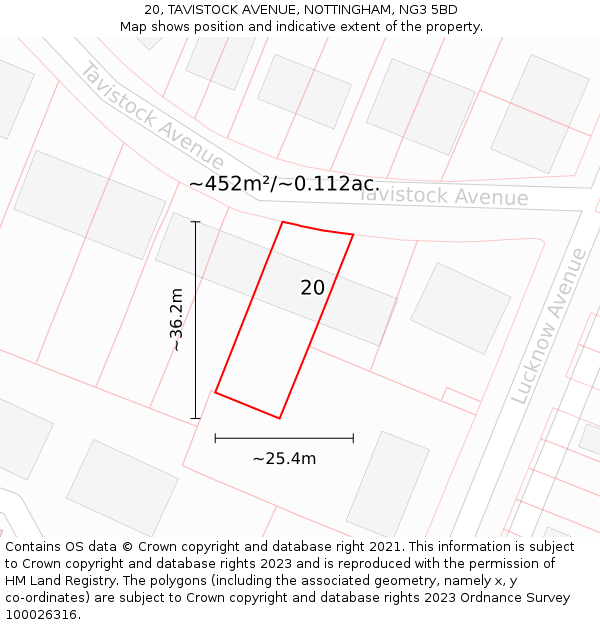 20, TAVISTOCK AVENUE, NOTTINGHAM, NG3 5BD: Plot and title map