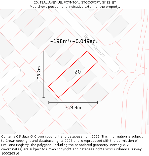 20, TEAL AVENUE, POYNTON, STOCKPORT, SK12 1JT: Plot and title map