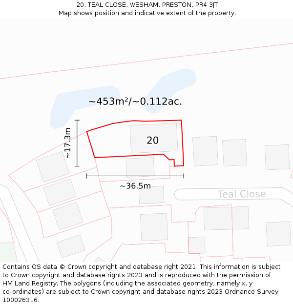 20, TEAL CLOSE, WESHAM, PRESTON, PR4 3JT: Plot and title map